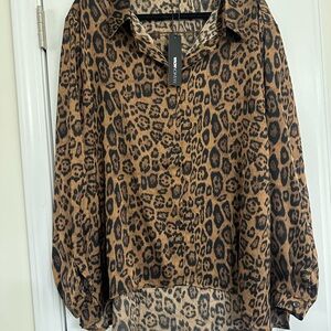 Fashion Nova Leopard Print Button Down Shirt